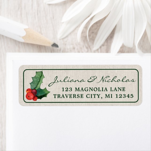Poinsettia Berries Christmas Address Label (Insitu)