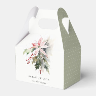 Poinsettia Berries Foliage Watercolor Wedding Favor Box