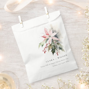Poinsettia Berries Foliage Watercolor Wedding Favour Bag