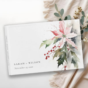Poinsettia Berries Foliage Watercolor Wedding Guest Book