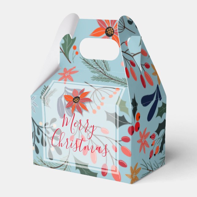 Poinsettia Berries Leaves Christmas Thank You Favor Box (Front Side)