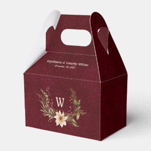 Poinsettia & Berries Wedding Dark Red Favor Box