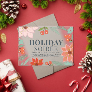 Poinsettia & Berry Holiday Soirée Party Clear Acrylic Invitations