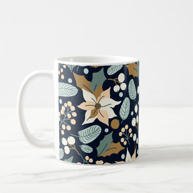 Poinsettia black background winter holiday   coffee mug (Left)