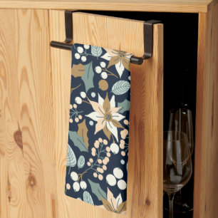 Poinsettia black background winter holiday  kitchen towel