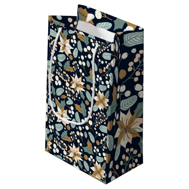 Poinsettia black background winter holiday  small gift bag (Back Angled)