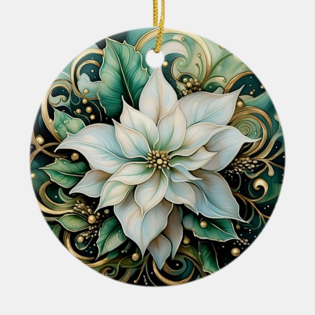 Poinsettia blanche Ornement de Noël personnalisé (Devant)