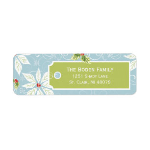 Poinsettia   Blue Holiday Address Labels