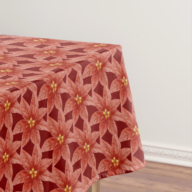 Poinsettia Botanical Christmas Flowers Pattern Tablecloth (In Situ)