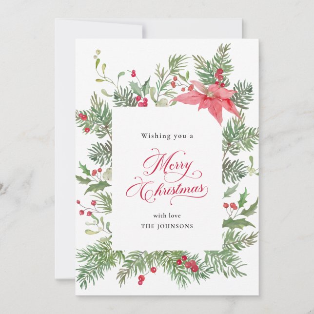 Poinsettia Botanical Christmas Holiday Card (Front)