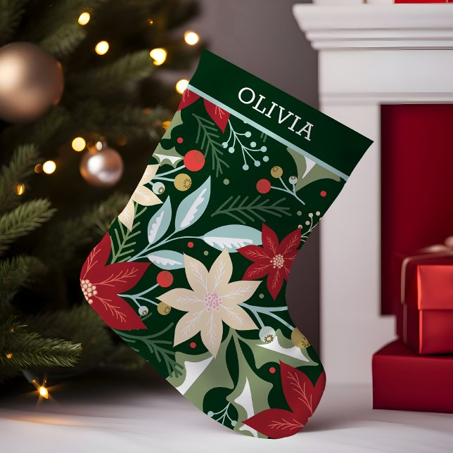 Poinsettia Botanical Floral Christmas Small Christmas Stocking (Creator Uploaded)