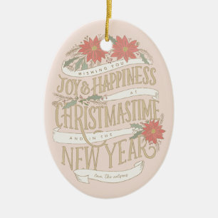 Poinsettia boughs and banners photo  ceramic ornament