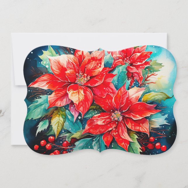 Poinsettia Bouquet Add Signature & Greeting Holiday Card (Front)
