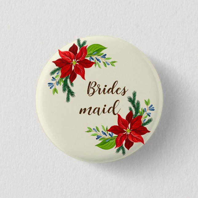 Poinsettia bouquet  Brides Maid 1 Inch Round Button (Front)