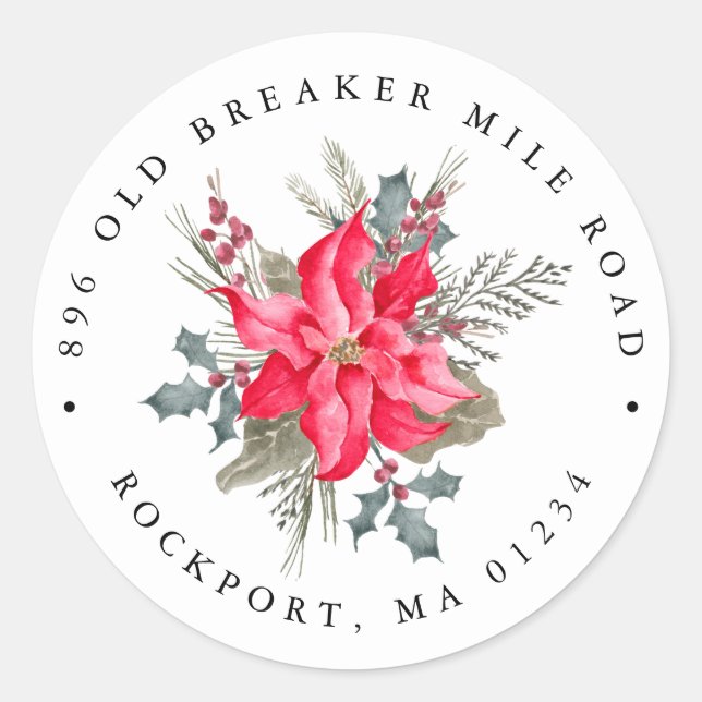 Poinsettia Bouquet Christmas Return Address Label (Front)
