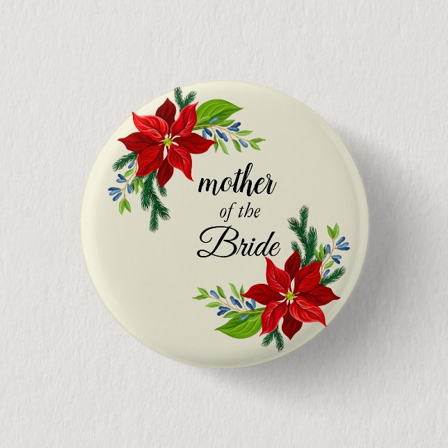  Poinsettia bouquet  Mother of the Bride 1 Inch Round Button (Front)
