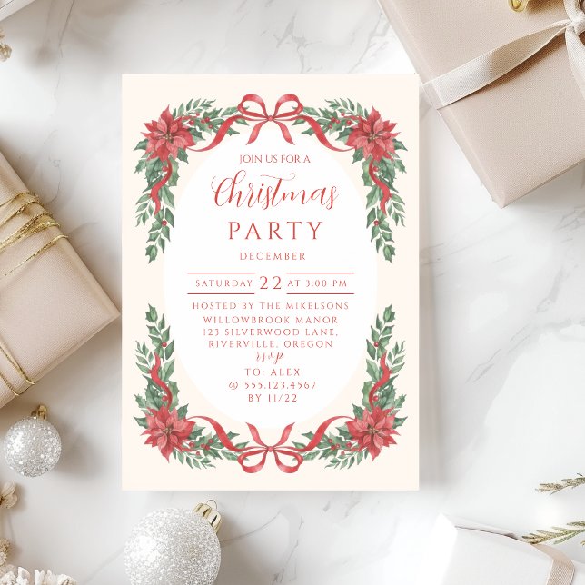 Poinsettia Bow Botanical Christmas Invitation (Creator Uploaded)