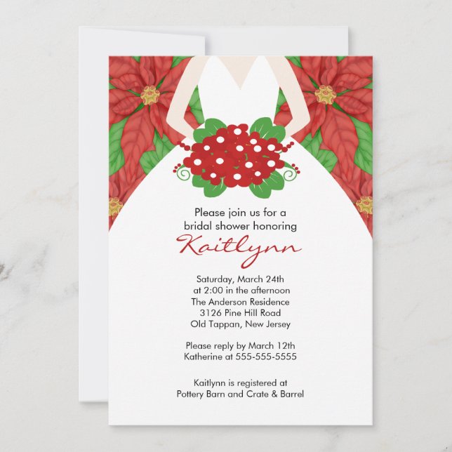 Poinsettia Bride Winter tBridal Shower Invitation (Front)