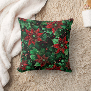 Poinsettia Brightly Coloured Throw Pillow