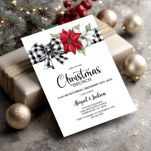 Poinsettia Buffalo Plaid Christmas Brunch Invitation