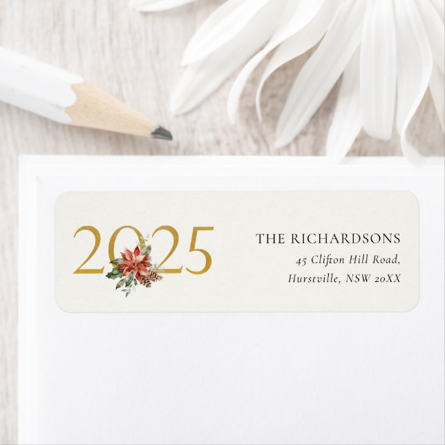 Poinsettia Bunch Foil Gold Année 2023 Adresse (En situation)