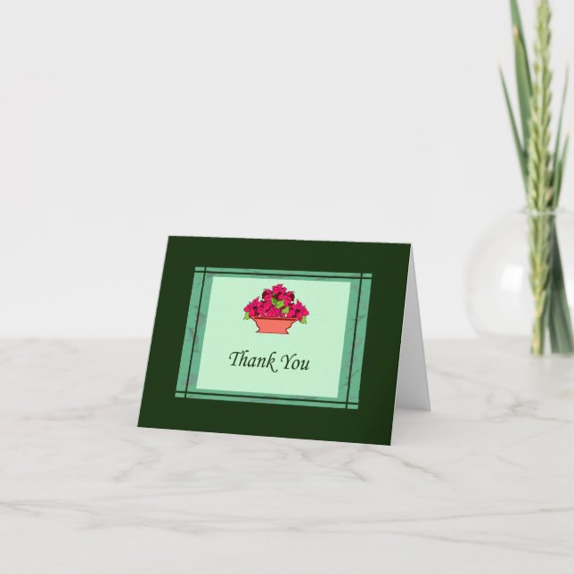 Poinsettia Carte de remerciements Avec Bordure Ver (Devant)