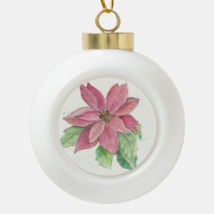 Poinsettia Ceramic Ball Christmas Ornament