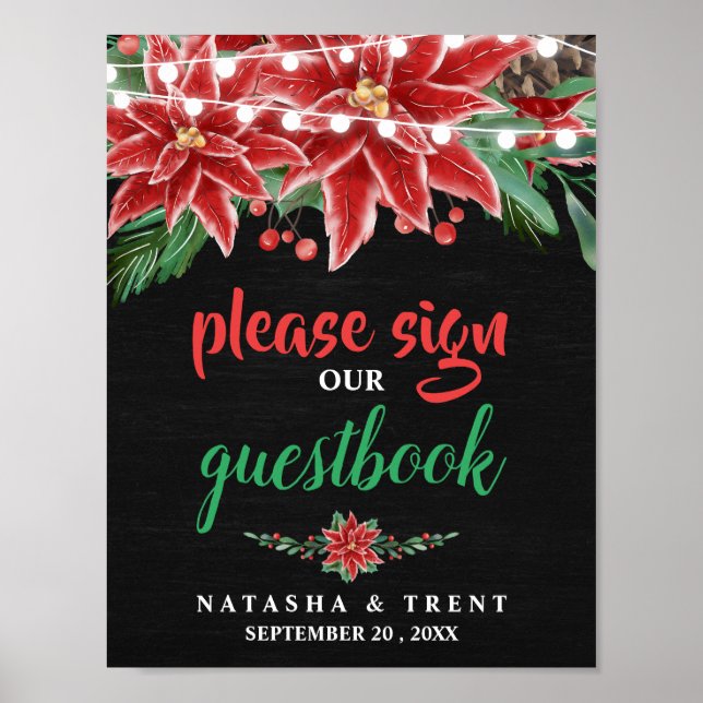 Poinsettia Chalkboard Christmas Guestbook Wedding (Front)