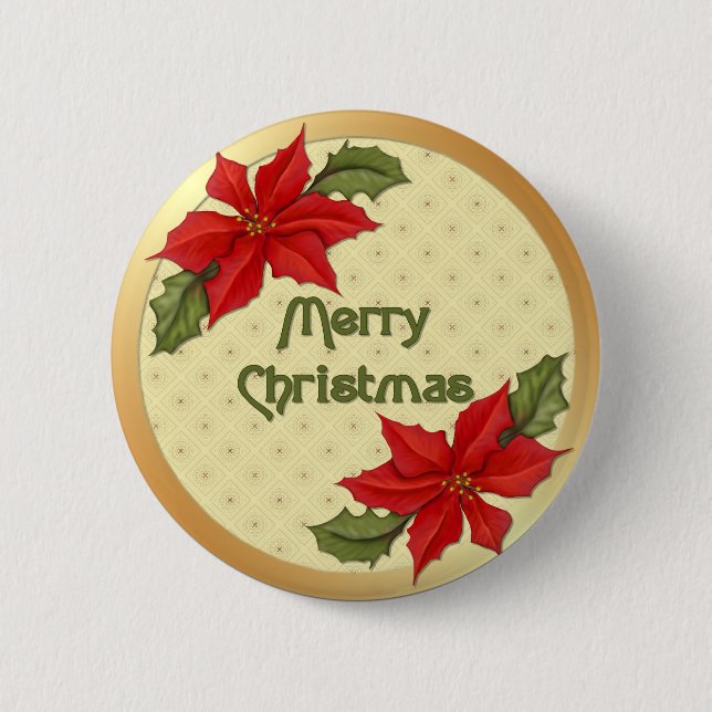Poinsettia Christmas 2 Inch Round Button (Front)