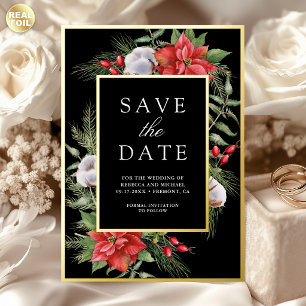 Poinsettia Christmas Black Wedding Save the Date