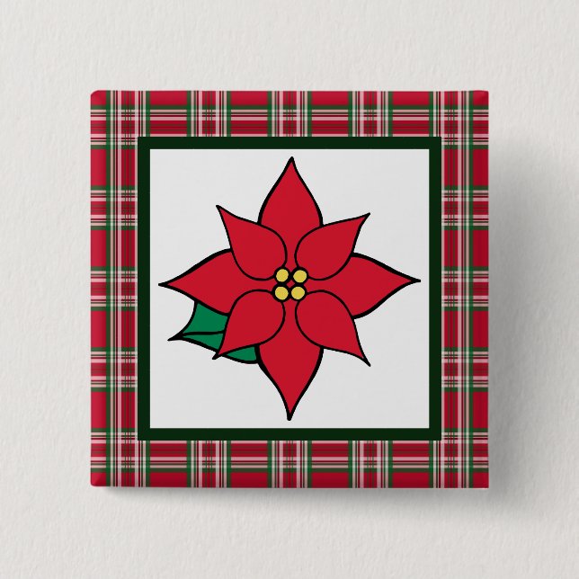 Poinsettia Christmas Button Pin (Front)