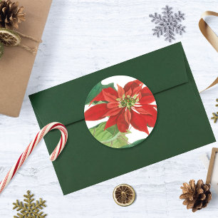 Poinsettia Christmas Classic Round Sticker