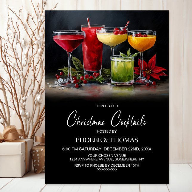 Poinsettia Christmas Cocktail Party Invitation (Creator Uploaded)