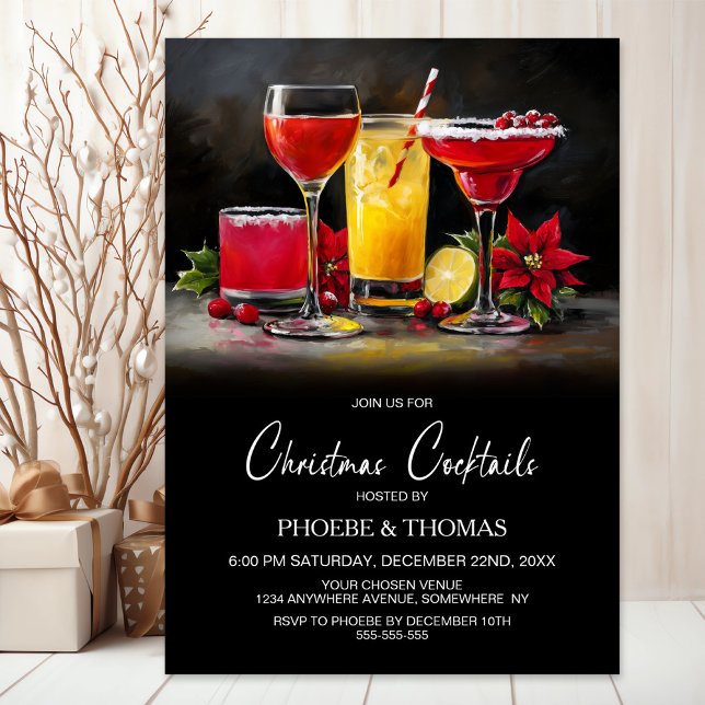 Poinsettia Christmas Cocktail Party Invitation (Creator Uploaded)