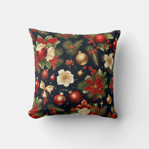 Poinsettia, Christmas decorations in gold and red Throw Pillow