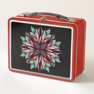 Poinsettia Christmas Floral Elegant Winter Holiday Metal Lunch Box