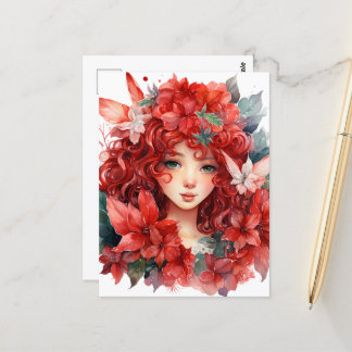 Poinsettia Christmas Flower Fairy Girl Postcard