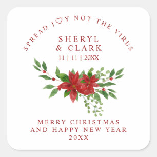 Poinsettia Christmas Garland Wedding Sanitizer Gel Square Sticker