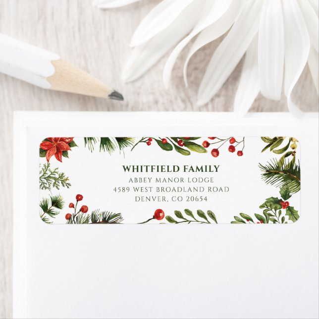 Poinsettia Christmas Greenery Adresse de retour (En situation)