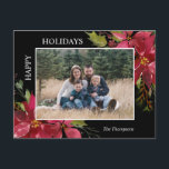 Poinsettia Christmas Happy Holidays PHOTO Postcard<br><div class="desc">Lovely family card with hand painted watercolor poinsettia bouquet flowers and holly in green and deep berry red colours and black background. Easy to edit card by adding your family Photo / picture and text. HAPPY HOLIDAYS - can be changed to MERRY CHRISTMAS. Makes great cards to send to family...</div>