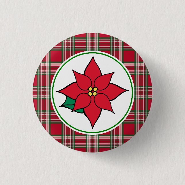 Poinsettia Christmas Holiday Button Pin (Front)