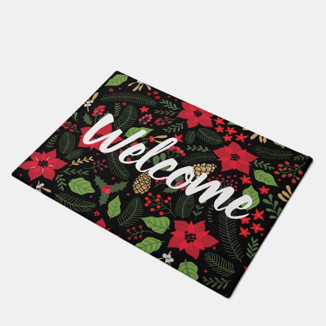 Poinsettia Christmas Holiday Doormat (Angled)