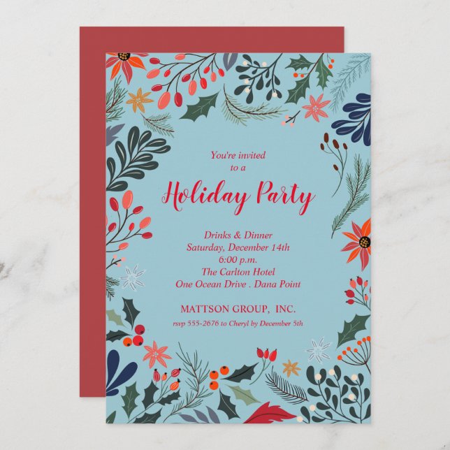 Poinsettia Christmas Holiday Invitations (Front/Back)