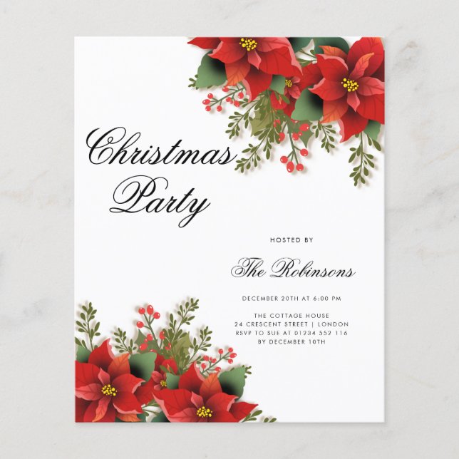 Poinsettia Christmas Holiday Invite Program & Menu (Front)