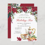 Poinsettia Christmas Holiday Tea Invitation Card<br><div class="desc">Red Poinsettia Holiday Christmas Party Invitation Postcard.</div>