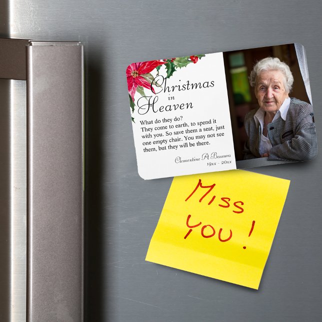 Poinsettia Christmas In Heaven Memorial Photo Magn Magnet (Poinsettia Christmas In Heaven Memorial Photo Magnet)