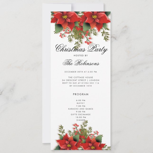Poinsettia Christmas Invite Program & Menu  (Front)