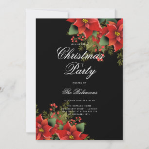 Poinsettia Christmas Invite Program & Menu Black