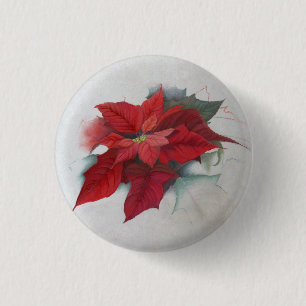 Poinsettia Christmas Oil Painting 1 Inch Round Button