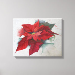Poinsettia Christmas Oil Painting Canvas Print